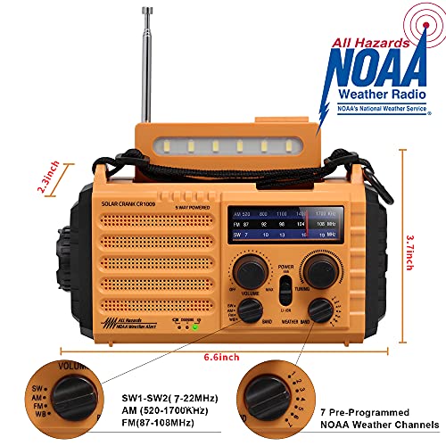 Radio meteorológica 5000, manivela solar de 5 vías de radio