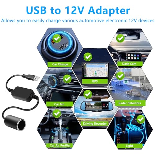CERRXIAN 1ft USB A Male to 12V 18W Car Cigarette Lighter Soc