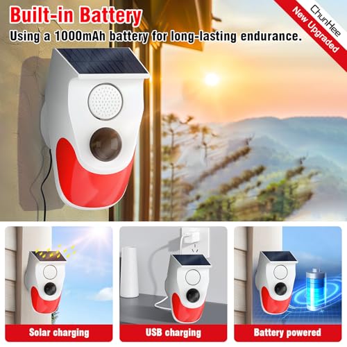ChunHee Alarma solar con sensor de movimiento para exteriore