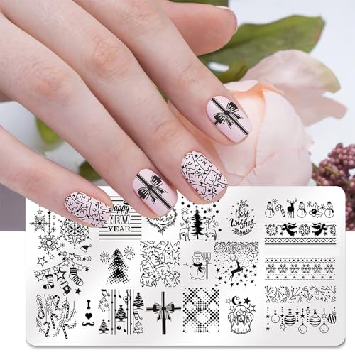 Juego de 6 sellos de uñas de Navidad de acero inoxidable, pl