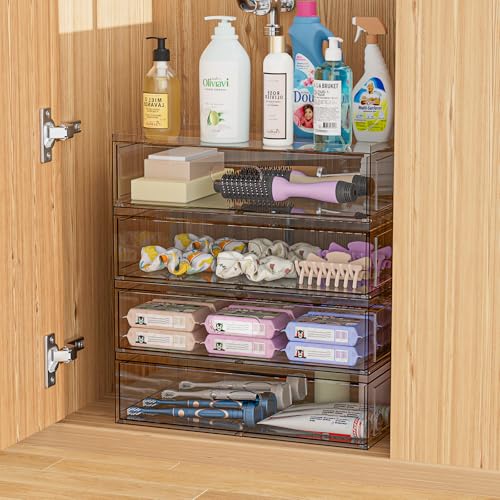 Organizador de maquillaje apilable transparente de 3 niveles