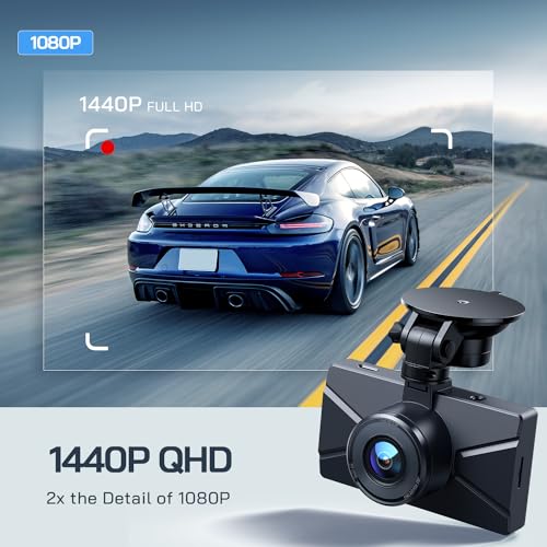 WOLFANG Dash Cam delantera y trasera 2.5K, cámara de salpica