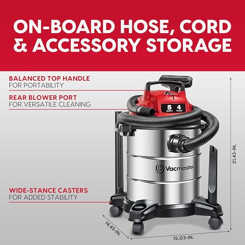 Vacmaster Aspiradora húmeda/seca de acero inoxidable HP de 5