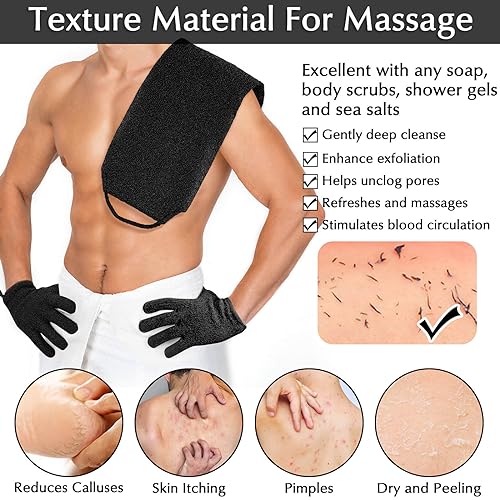 Anezus Juego de guantes de baño exfoliantes para la espalda, toalla de ducha exfoliante co