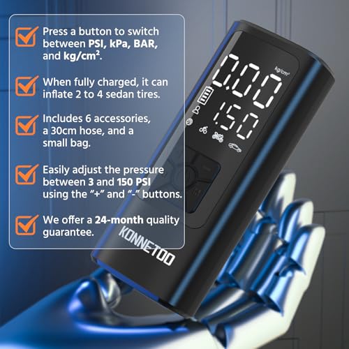 KONNETOO Inflator Portable Air Compressor - Air Pump for Car