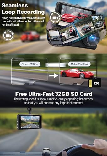 Cámara de tablero frontal y trasera 1296P Full HD Dual Dash