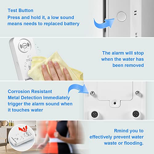 TOWODE Detectores de agua Sensor de alarma de 90 dB, alerta