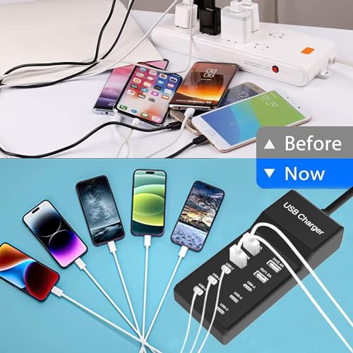 Cargador USB C múltiple, estación de carga USB de 12 puertos