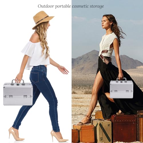 Estuches de tren cosméticos, 6.69"x6.69"x9.84", Plateado (sl