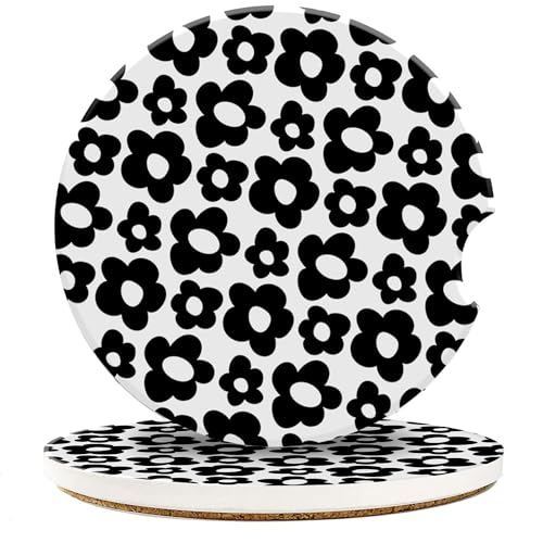 Posavasos para automóvil, diseño abstracto de flores negras