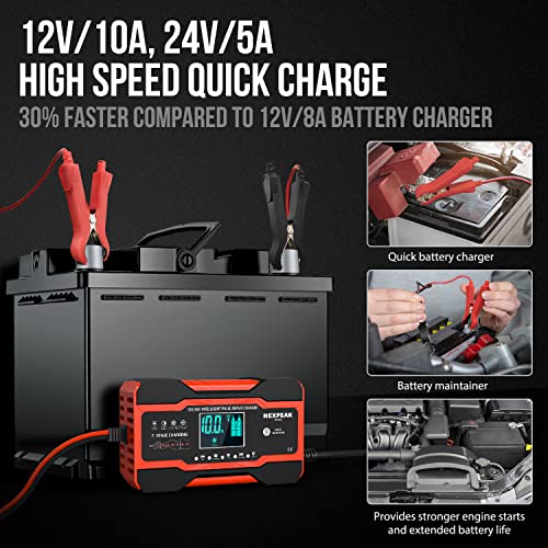 NEXPEAK NC201 - Cargador de batería de 10 amperios, cargador