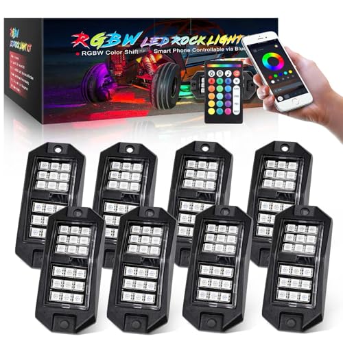8 vainas RGB Rock Lights para camiones, aplicación de color