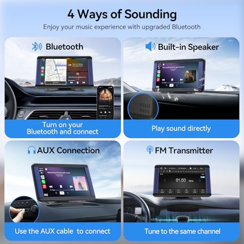 Pantalla Carplay portátil para automóvil, estéreo inalámbric