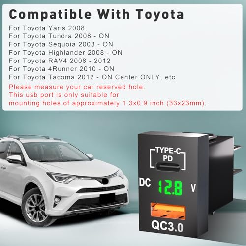 Cargador de coche con puerto USB C QC3.0 para Toyota, adapta