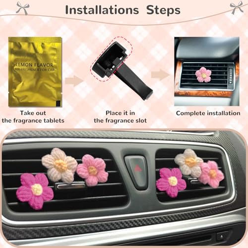 Clips de ventilación de automóvil con flores de ganchillo, 6