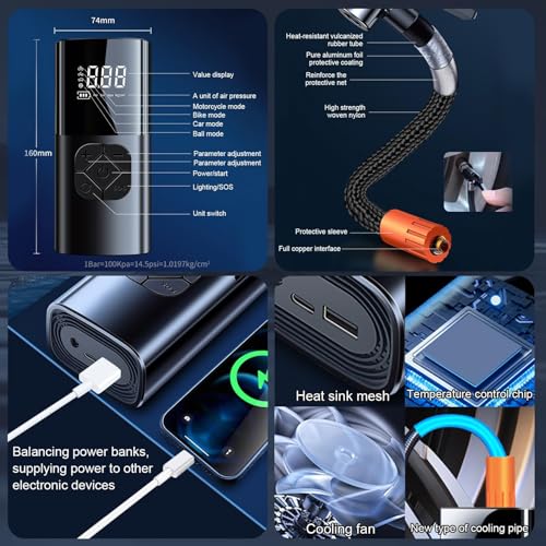 Inflador de neumáticos, compresor de aire portátil de emerge
