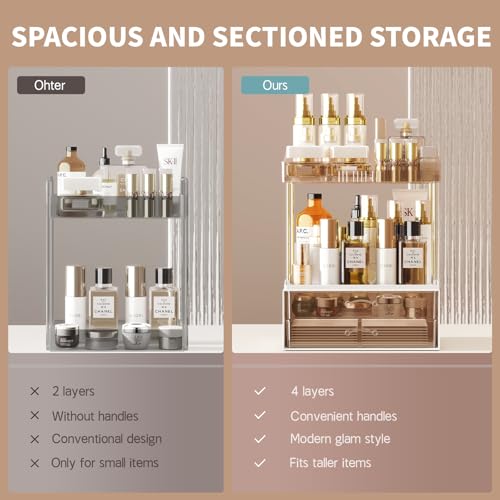 Organizador de baño de 2 niveles y 2 cajones, organizador de
