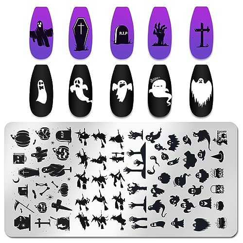 6 placas de estampado de uñas de Halloween para uñas, placa