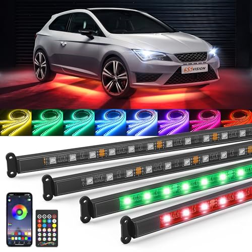 4 tiras de luces de neón para automóvil, luces LED RGB de 12