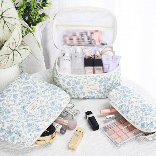 senbowe Bolsa de maquillaje floral, paquete de 3 bolsas de m
