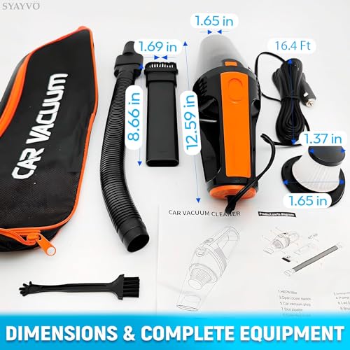 SYAYVO Aspiradora portátil para automóvil, 8000PA/100W/DC12V