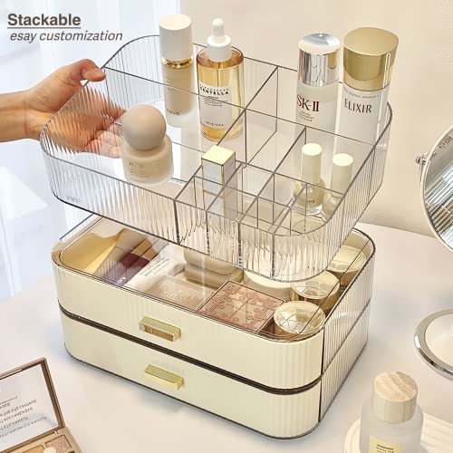 Organizador de maquillaje con cajón apilable, vitrina de alm