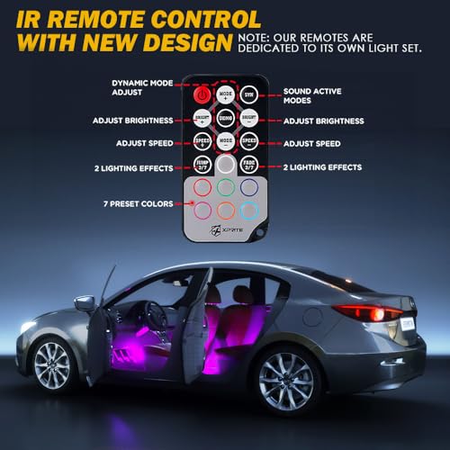 Xprite Tira de luz LED RGB para interior de auto control rem