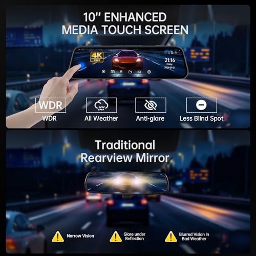 Cámara de espejo retrovisor 4K, cámara de tablero de espejo