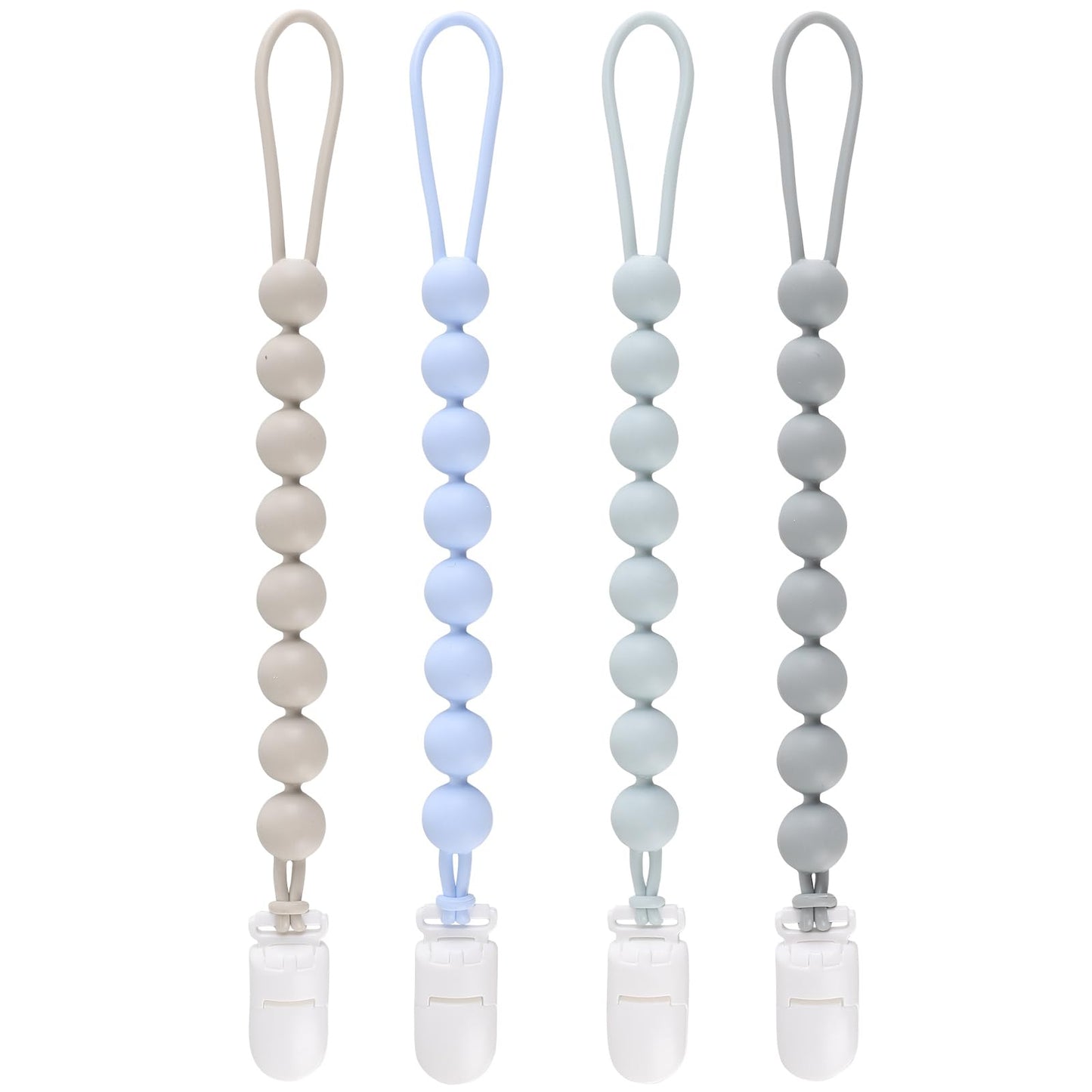 Paquete de 4 clips de silicona para chupetes para bebés, niños y niñas
