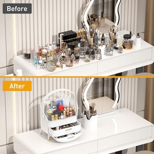 Organizador de maquillaje con tapa transparente y 2 cajones,