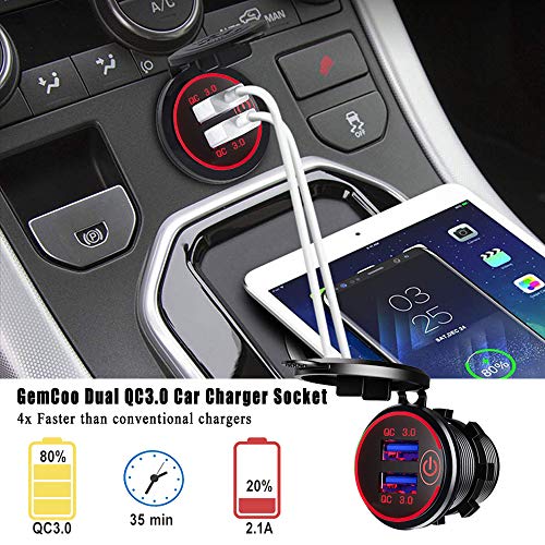 Carga rápida 3.0 Dual USB Cargador de Coche Enchufe con Inte