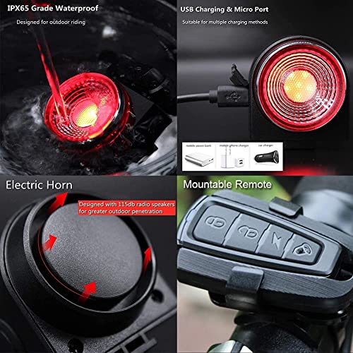 G Keni Alarma inteligente antirrobo para bicicleta, luz tras