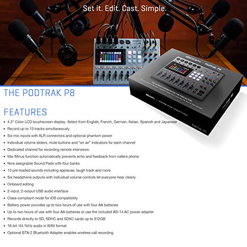 Zoom PodTrak P8 - Grabadora de podcasts multipista + tarjeta
