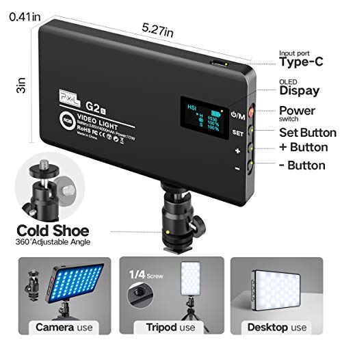 Pixel Luz de cámara RGB, luz de video con batería recargable