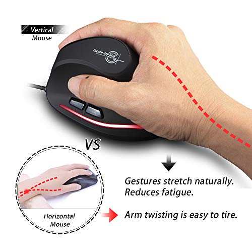 ZLOT Ratón vertical con cable, diseño ergonómico USB LED rat
