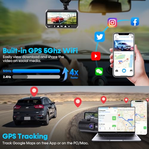 Cámara de tablero 4K delantera y trasera - con GPS y WiFi -