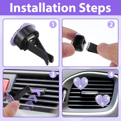 4 clips de ventilación de aire con forma de corazón brillant
