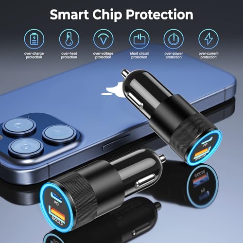 Paquete de 6 cargadores USB C para automóvil, adaptador de c