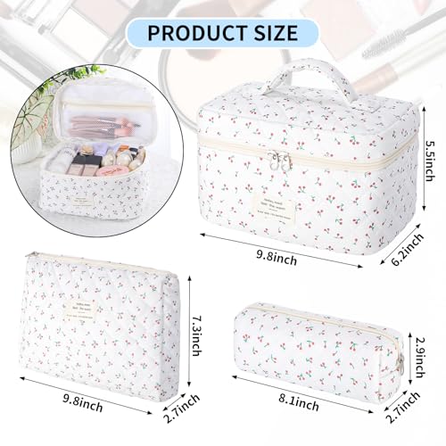 senbowe Bolsa de maquillaje floral, paquete de 3 bolsas de m