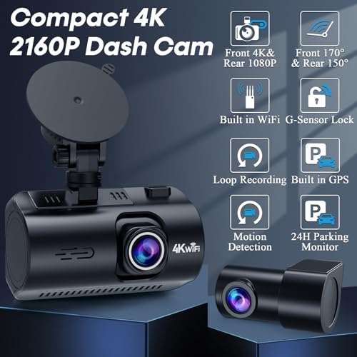 Cámara de tablero 4K delantera y trasera - con GPS y WiFi -