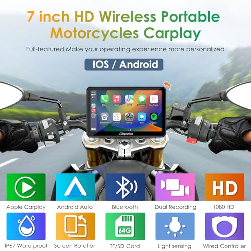 Carpuride W712D - Pantalla Carplay para motocicleta con HD 1