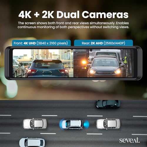 Dashcam espejo 4K con cámara trasera 2K, gran angular de 170