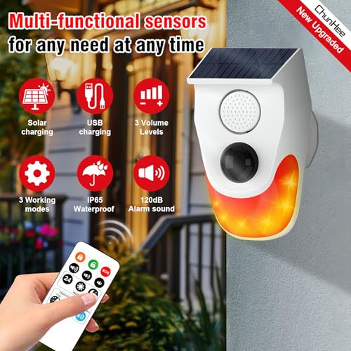 ChunHee Alarma solar con sensor de movimiento para exteriore