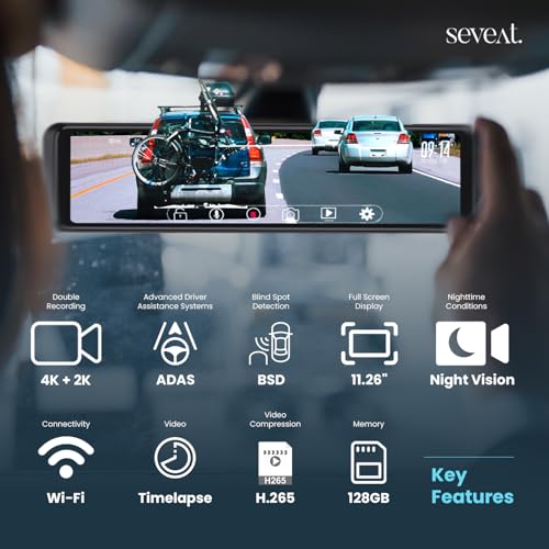 Dashcam espejo 4K con cámara trasera 2K, gran angular de 170
