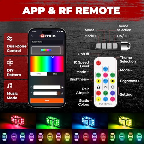 8 cápsulas de luces RGB de cinco caras para camiones, Jeep,