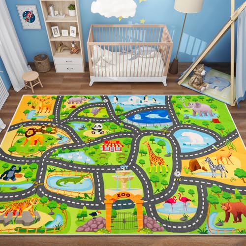 Alfombra de camino de animales para niños, 59 x 39.4 pulgada