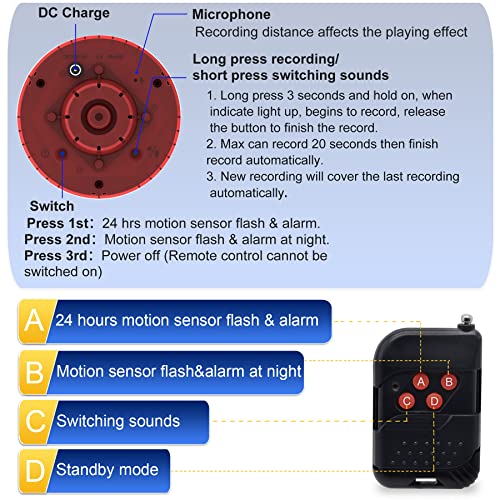 Alarma de sonido solar y luz estroboscópica con detector de