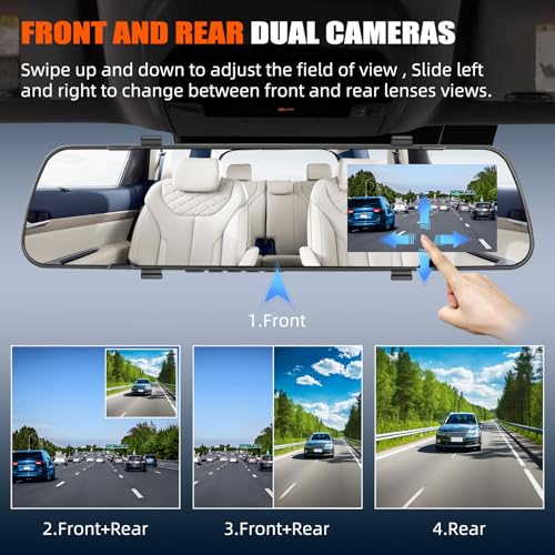 Espejo Dash Cam de 4 pulgadas, espejo retrovisor 1080P cámar