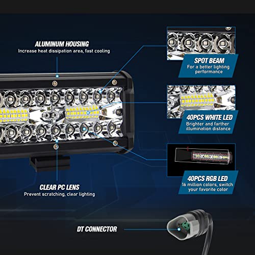 Barra de luz LED RGB de 12 pulgadas, conector DT y arnés de