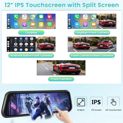 Hikity Cámara inalámbrica Carplay 4K Mirror Dash Cam, cámara